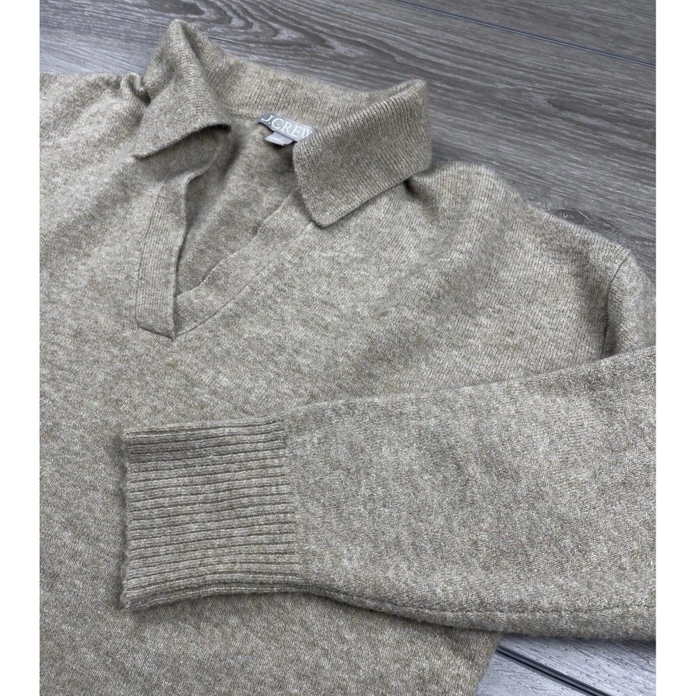 J Crew Women's Wool Blend Collared V Neck Sweater Beige Tan Small‎